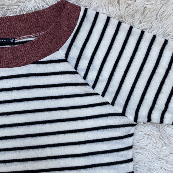 Staccato Hacci Striped Top 💗 White Black & Mauve - Picture 6 of 14